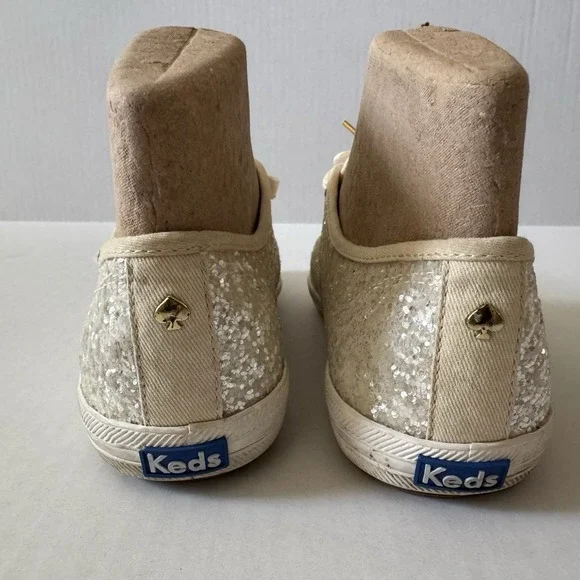 Kate Spade White Sparkle Keds 8.5 Ribbon Laces Bridal Wedding Bride Bling - Picture 6 of 11
